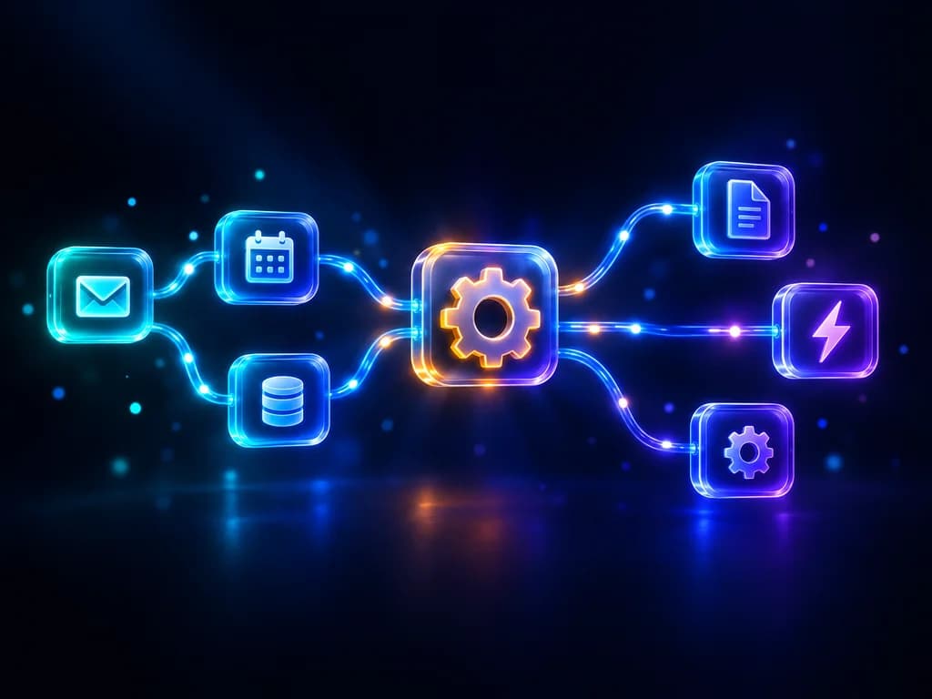 Connected workflow linking email, calendar, database, documents and alerts