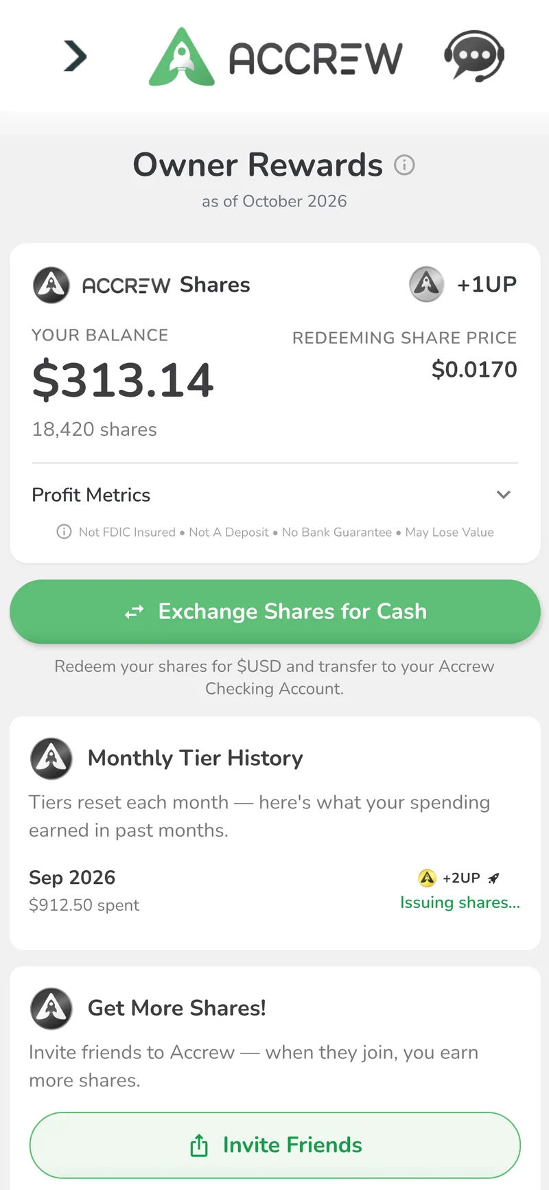 Fintech Banking App (iOS & Android) — Owner Rewards screen